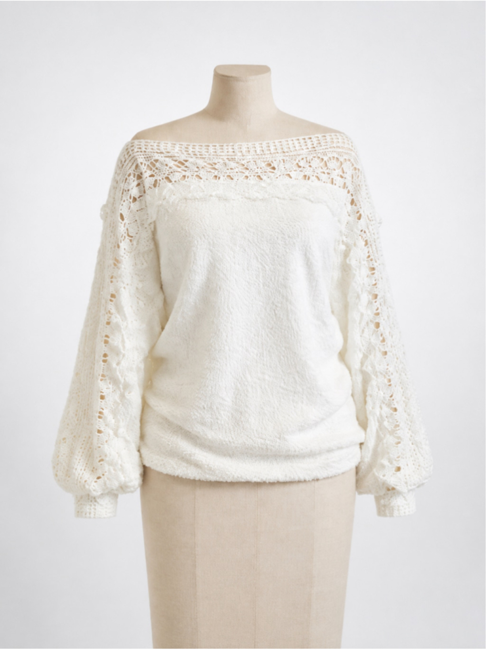 New White Lace Crochet Lantern Sleeve Boat Neck Pullover Top – Size 3XL - Picture 5 of 8